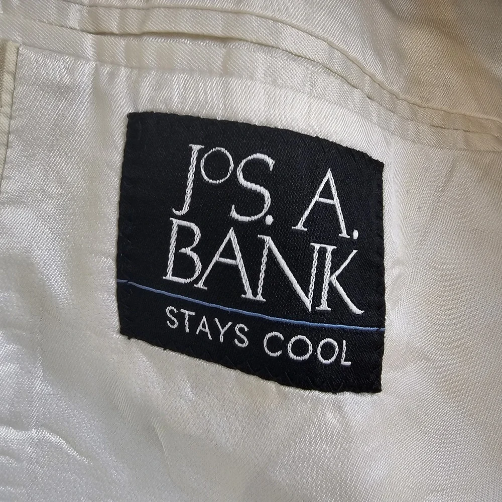 Jos A Bank Seersucker Stays Cool Beige Striped Sport Blazer Jacket Mens 46L